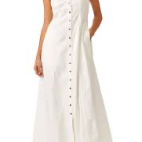 Universal Thread White Button-Front Linen Midi Dress Size Large - Picture 2 of 13